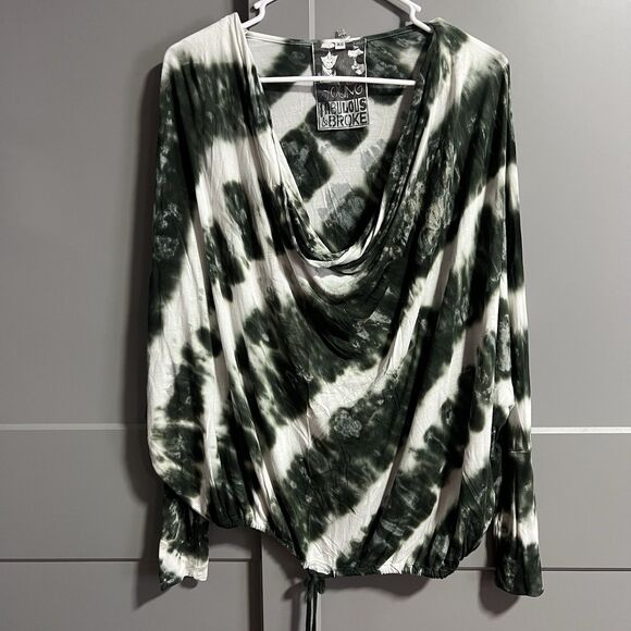 Young Fabulous Broke Women Batwing L/S Scoop Neck Oversize Tie Dye Top XS Boho - Picture 1 of 6